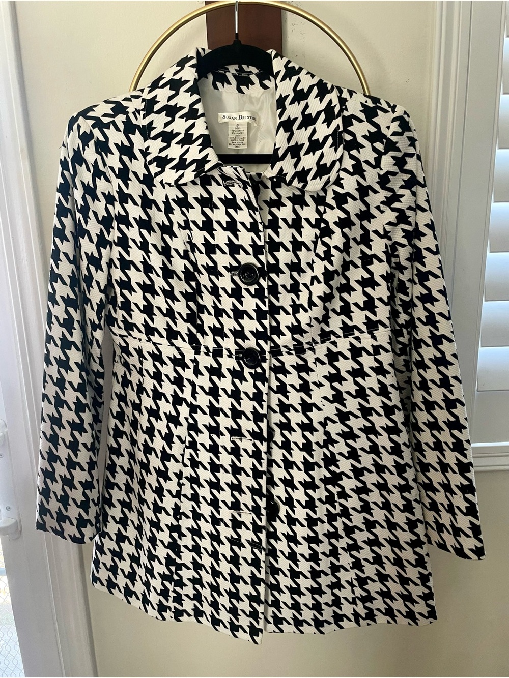 Susan Bristol Black & White Houndstooth Pea Coat
